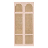 Modern Wood Wardrobe with Natural Rattan Door Panels