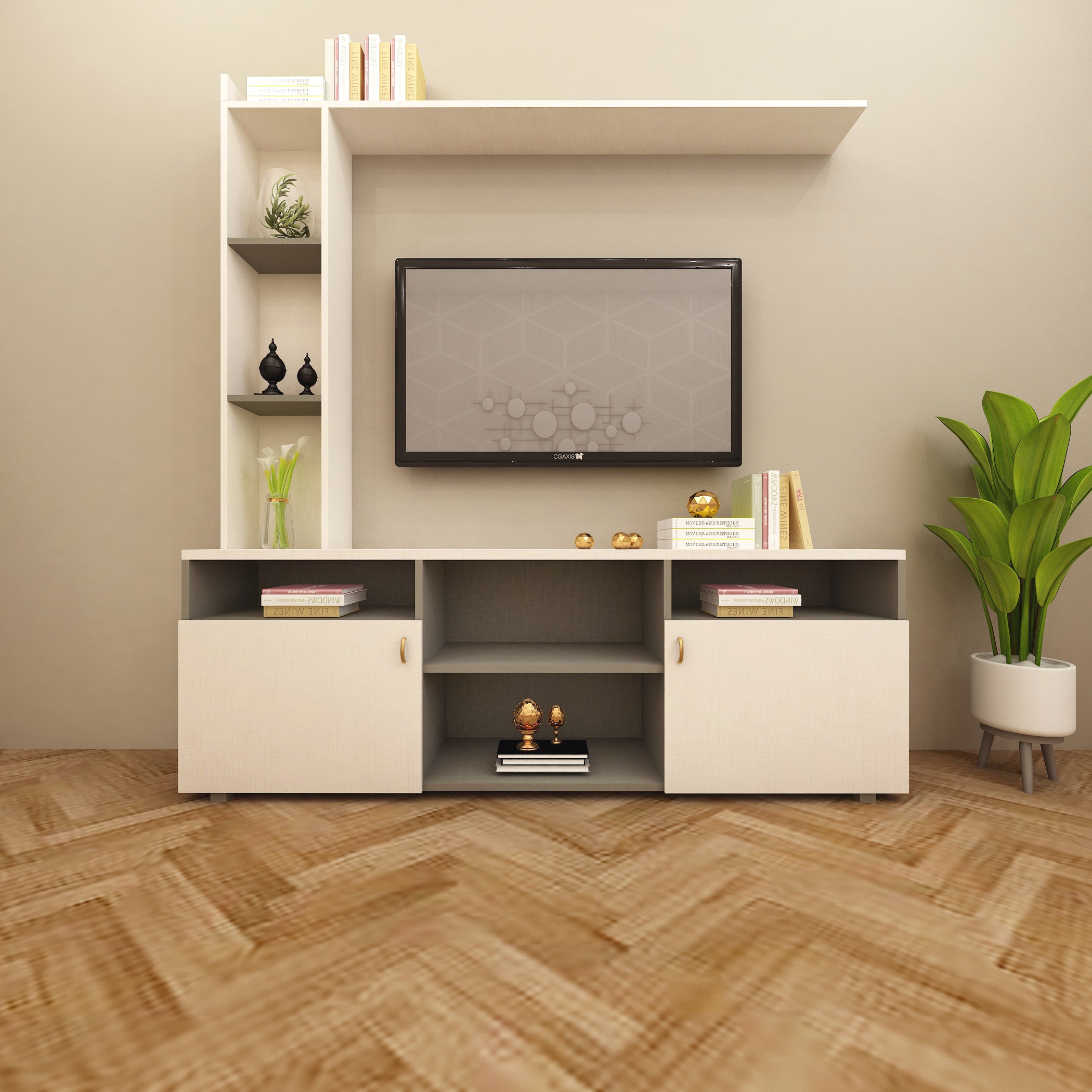 Modern Wooden TV Cabinet with Storage – Elegant & Functional