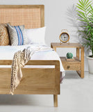 Solid Wood Bed Frame with Cane Headboard  Rustic Elegance for Your Bedroom