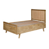 Solid Wood Bed Frame with Cane Headboard  Rustic Elegance for Your Bedroom