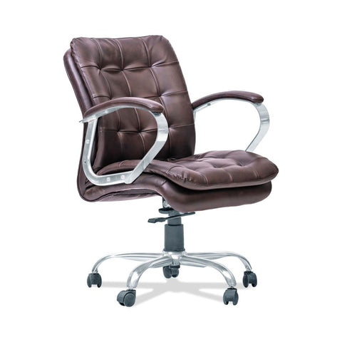 High Leatherette Executive Chair in Dark Brown & Chrome Finish