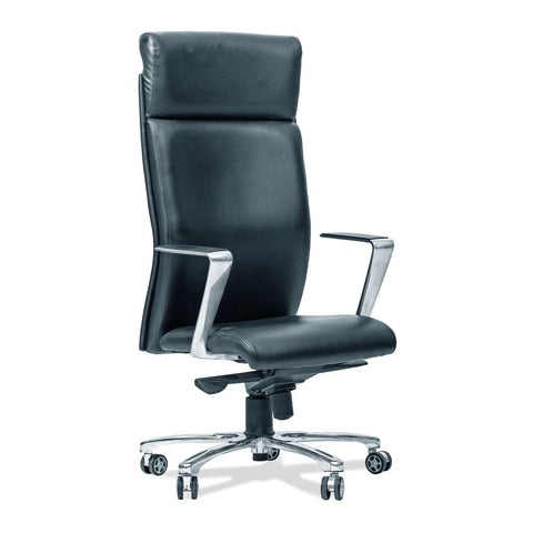 Modern Revolving Metal Frame Leather Office Chair With Fixed Arms