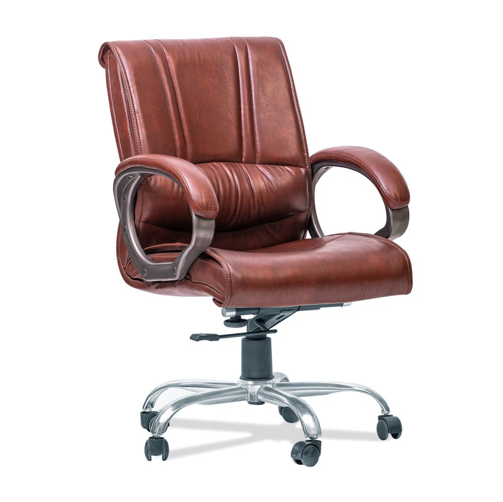 Leather  Brown Mid Back Revolving Chair