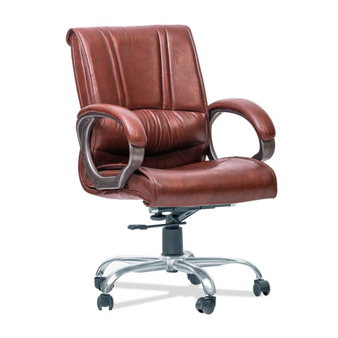 Leather  Brown Mid Back Revolving Chair