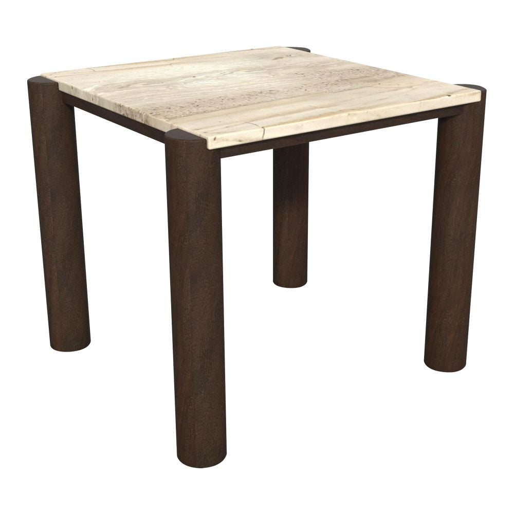 Natural Marble Veneer Wood Side Table Wooden Nightstand Lamp Table