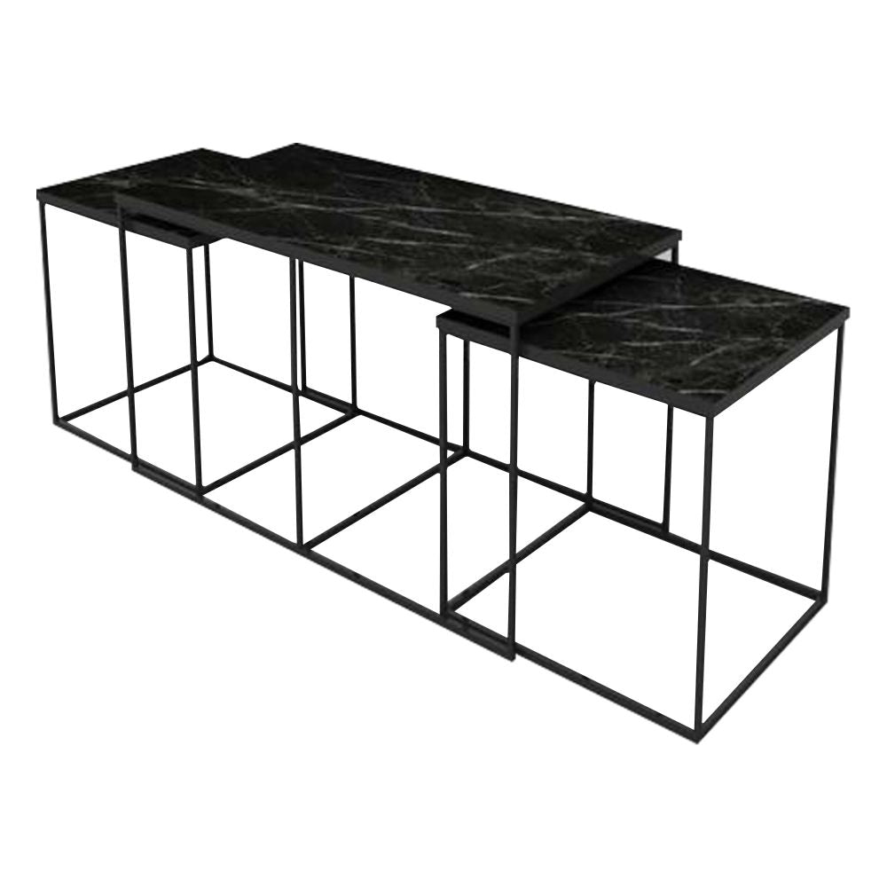 Coffee And End Table –Nesting Three in One Metal Frame in black Color