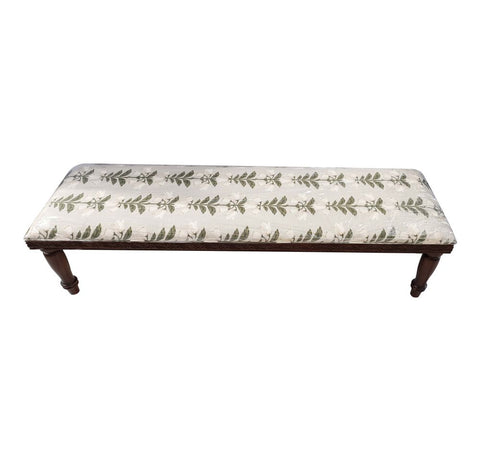 Sagwan Wood 2 Seater Fabric Bench in upholstered seat