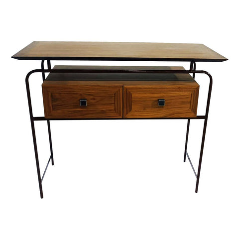 Wooden Study Table Grey Polished  with Brass handles