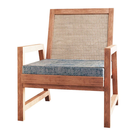 Easy Lounge Chair in Wood Dark teak Finish With Rattern Cane Table