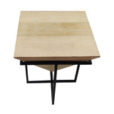 Wooden Stool with pyramid top mango wood natural finish in black polish metal frame