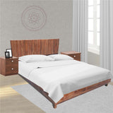Wooden Bed Fluted Back (6X6 ft)  Natural Wood Walnut Finish