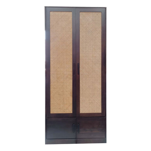 Walnut Finish Rattan Door With Storage Cabinet Standard Length