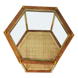 Coffee table in rattan cane with glass top sagwan wood
