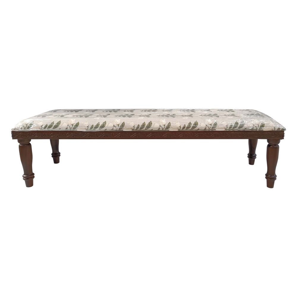 Sagwan Wood 2 Seater Fabric Bench in upholstered seat