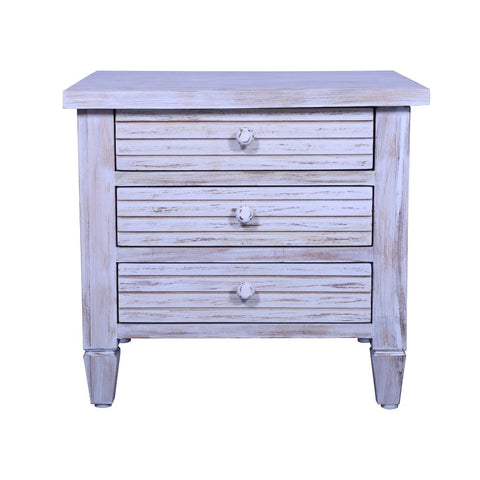 Sagwan wood  three drawer antique design  Bedside table with white distress