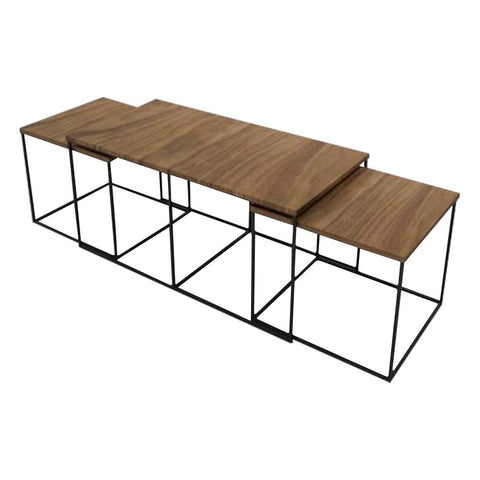Coffee And End Table –Nesting Three in One Metal Frame with Stone HPL