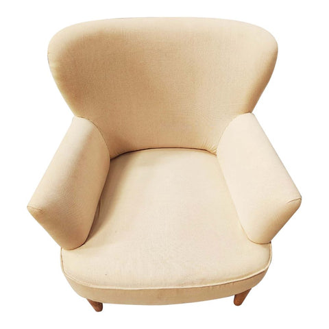 winged upholstered Armchair cushioned lounge chair solid wood legs living room bed room chair