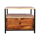 Sagwan wood furniture modern designer bedside able one drawer with storage in weather wood finish