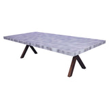 Contemporary dining table with terazzo look metal legs in sagwan gray distress on top