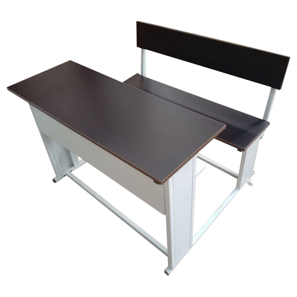 Dual Desk For School Students In Metal Frame Wooden Top