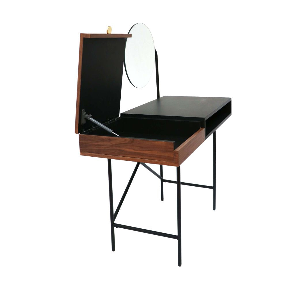 Engineered Wood Vanity Table with Mirror and Storage/Wooden Make-Up Vanity Table for Bedroom/Living Room with Iron Metal Legs