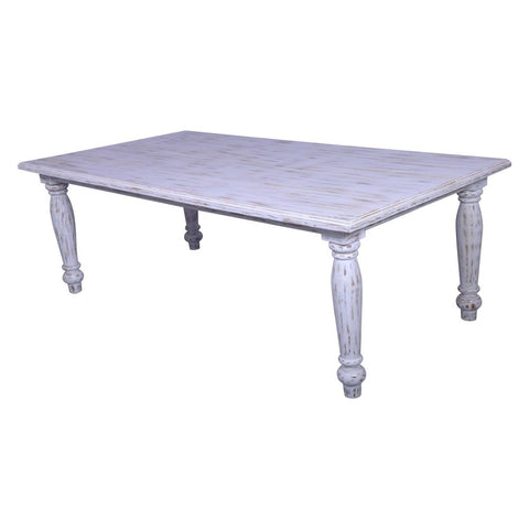 White distressed dining table farm house villa center table in sagwan wood