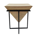 Wooden Stool with pyramid top mango wood natural finish in black polish metal frame