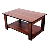 Pre laminated particle board center table in teak finish