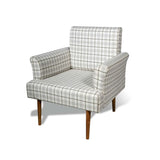 Sofa chair in sagwan wood upholstered seat printed fabric arm chair wooden legs