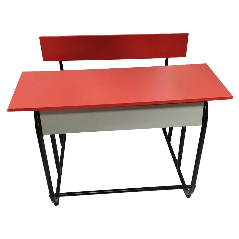 Dual Desk For School Students In Metal Frame Wooden Top