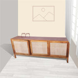 Natural sagwam wood stylish cabinet sid board cane rattan console with storage