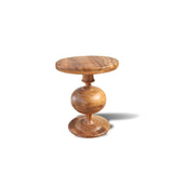 Side table in sagwan wood curved base design round top natural finish