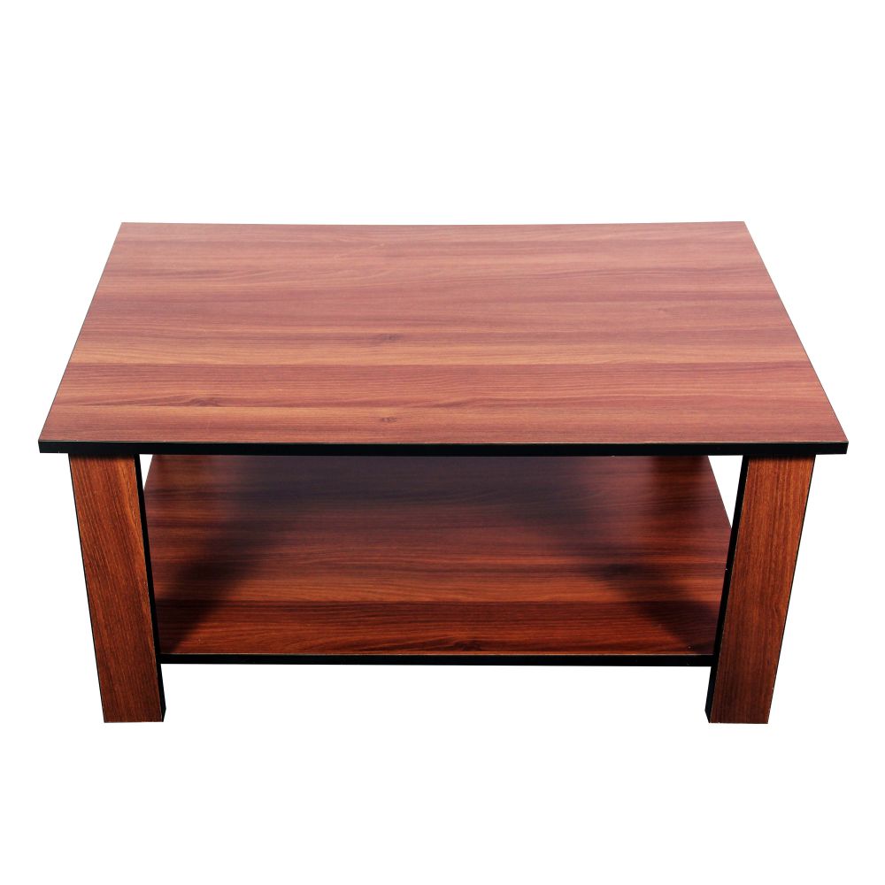 Pre laminated particle board center table in teak finish