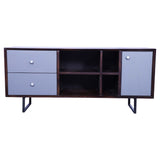 Sagwan wood tv table black finish metal frame chest of shutter and 2 drawers for living room