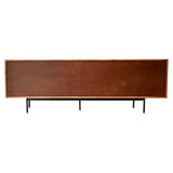 American walnut console with chest of racks in powder coated legs