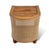 BEDSIDE TABLE HALF ROUND CURVED  SAGWAN WOOD RATTAN CANING WITH SHELF