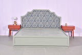 Luxury Wooden Bed with Upholstered Floral Headboard – Classic & Modern Design