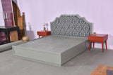 Luxury Wooden Bed with Upholstered Floral Headboard – Classic & Modern Design