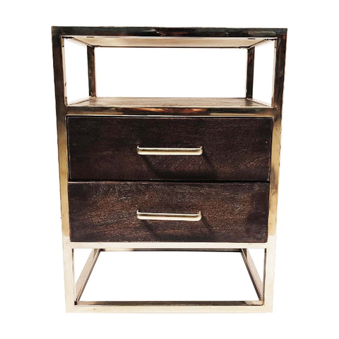 Side table /media unit stainless steel  with black wood finish with marble top