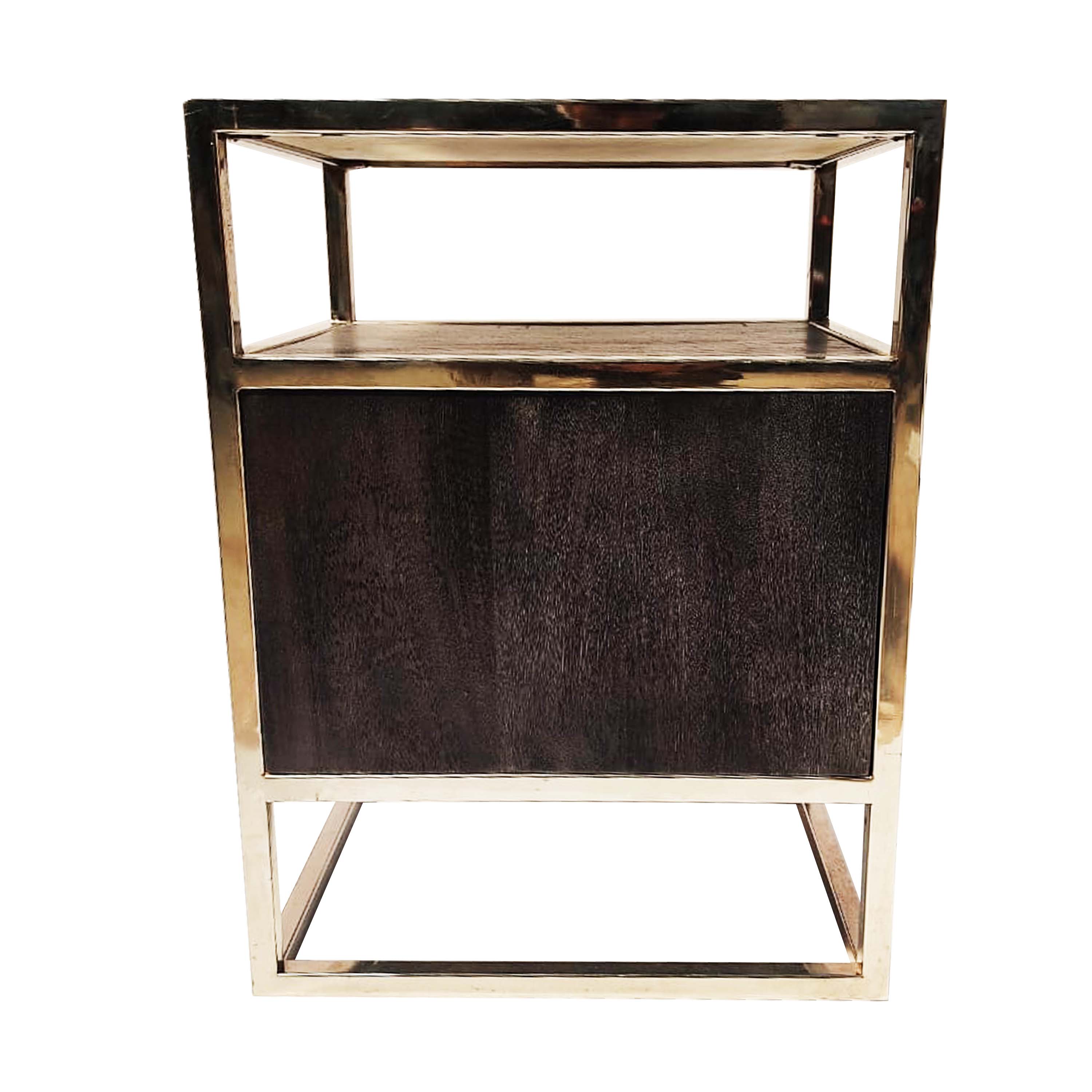 Side table /media unit stainless steel  with black wood finish with marble top