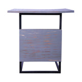 END TABLE IN METAL FRAME WITH SAGWAN WOOD TOP BLACK FINISHE