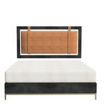 Wooden leather bed in rectangle