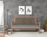 wooden sofa cane rattan with custion  Two Seater