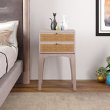 Bed Side Drawer Unit In Solid Wood Bedside Table With Jute Weaving