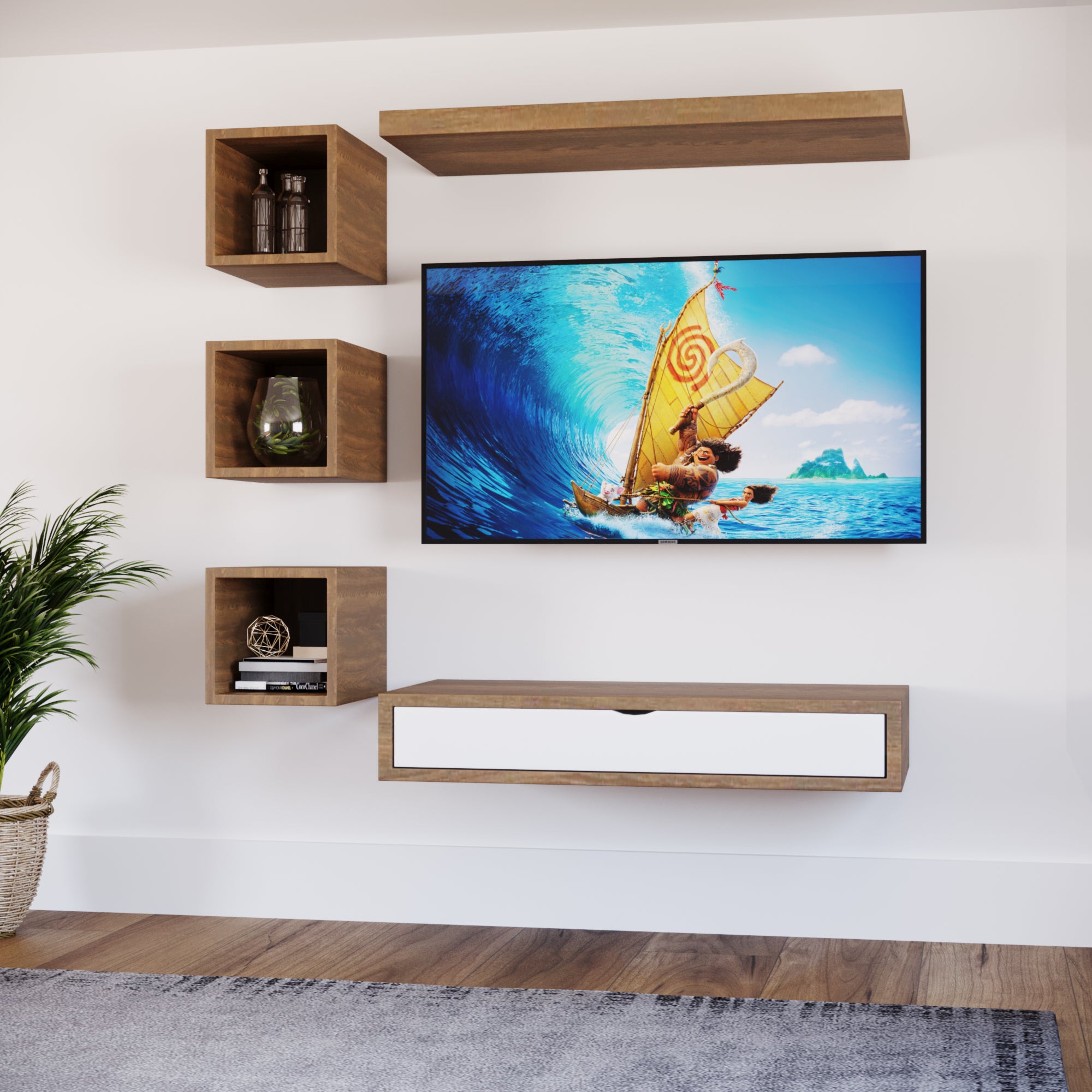 Wooden Wall Mounted Floating TV Stand/TV Entertainment Unit/TV Cabinet with  Rack for Set Top